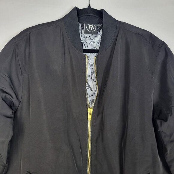 Barstool Bomber Jacket Men's Medium Black Lined Full Gold Zipper Motorcycle - Picture 5 of 10
